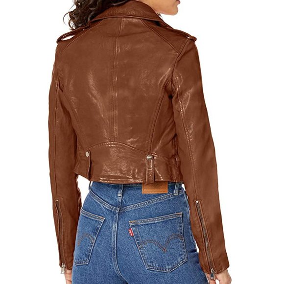 LAMARQUE Ciara Tigers Eye Leather Crop Biker Jacket - Picture 5 of 5